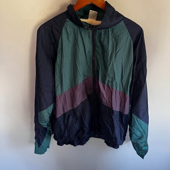 Vintage 80-90s nylon jacket windbreaker Size M Green, Purple, Navy Lined Hi-Tech - Picture 1 of 10